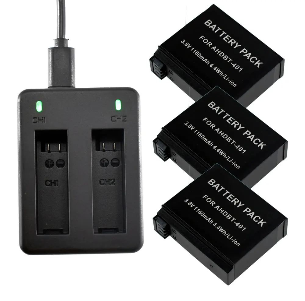 3x AHDBT-401 1600 мАч литий-ионный аккумулятор + зарядное устройство USB для аксессуаров цифровой экшн-камеры черного и серебристого цвета
3x AHDBT-401 1600 мАч литий-ионный аккумулятор + зарядное устройство USB для аксессуаров цифровой экшн-камеры черного и серебристого цвета