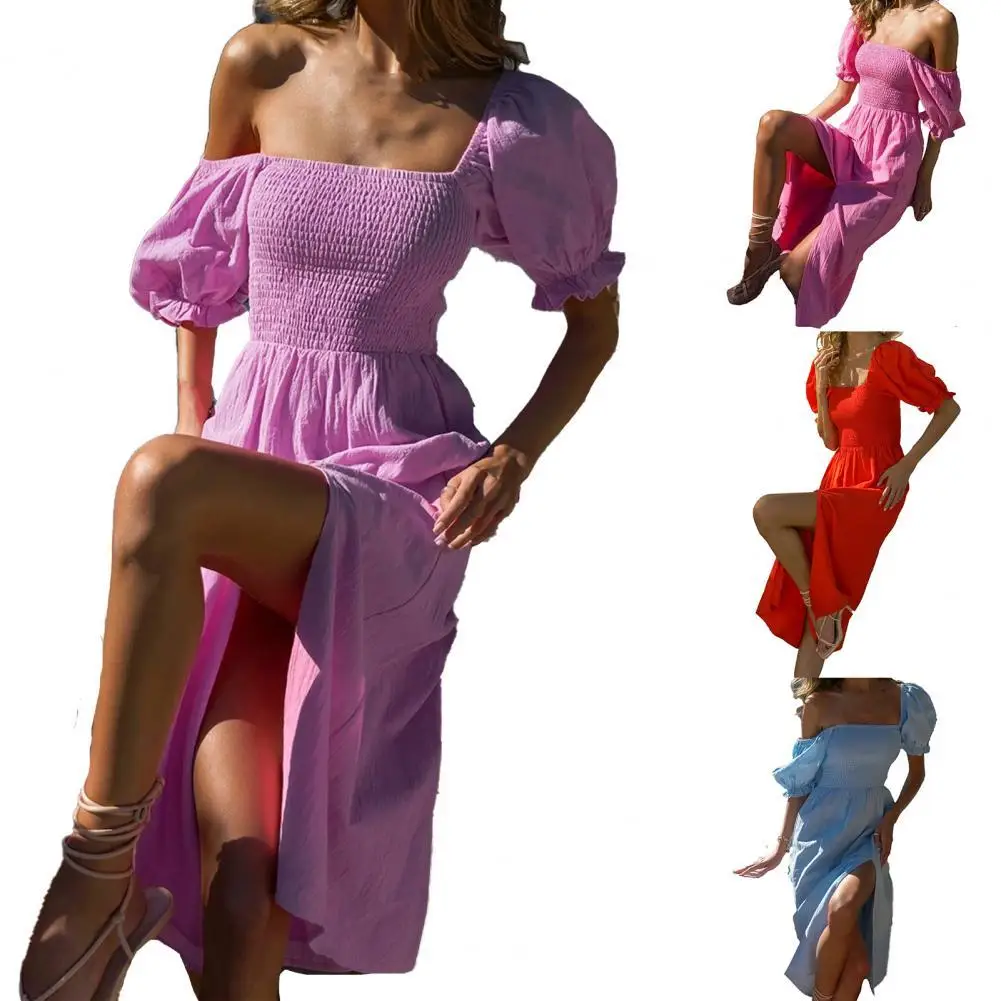 Hot Sales Women Dress Off Shoulder Solid Color Summer Short Sleeve Slit Long Dress for Dating
Hot Sales Women Dress Off Shoulder Solid Color Summer Short Sleeve Slit Long Dress for Dating