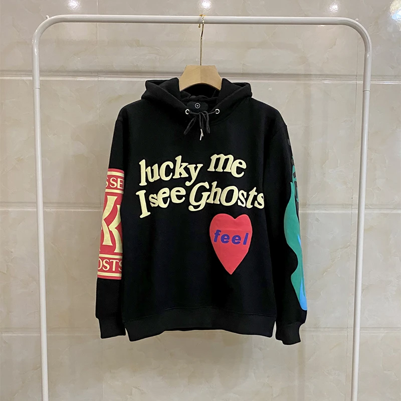 2020 Fashion Men Hip Hop Hoodie Sweatshirt Lucky Me i see Ghosts Graffiti Letter Print Harajuku Hooded Pullover Streetwear
2020 Fashion Men Hip Hop Hoodie Sweatshirt Lucky Me i see Ghosts Graffiti Letter Print Harajuku Hooded Pullover Streetwear