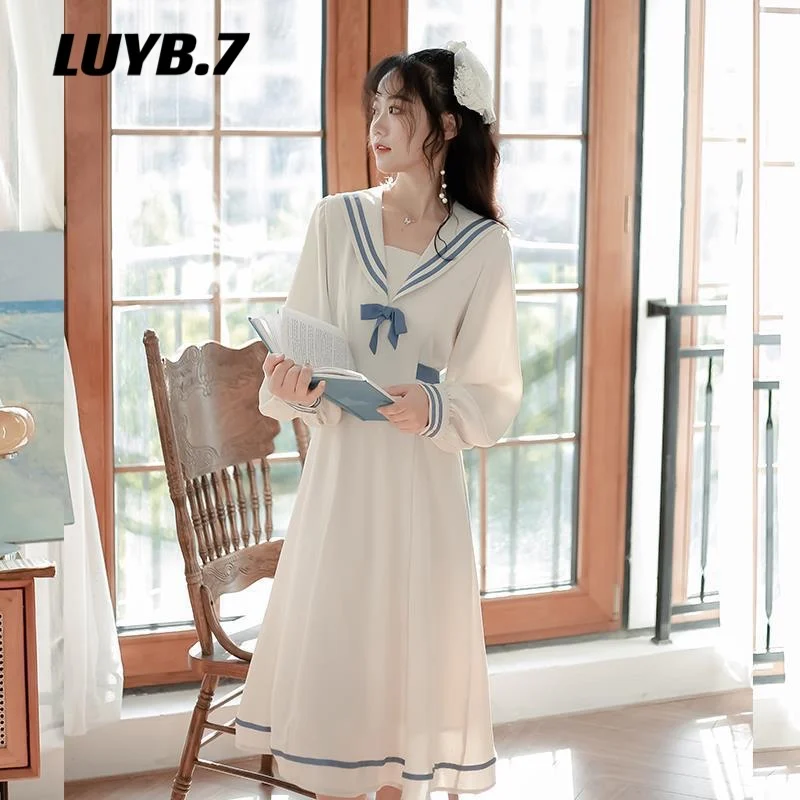 Summer Harajuku Sailor Collar Navy Dress Japanese Lolita Sweet Bow-knot Girl retro Cotton Kawaii Preppy Style Long Sleeve Dress
Summer Harajuku Sailor Collar Navy Dress Japanese Lolita Sweet Bow-knot Girl retro Cotton Kawaii Preppy Style Long Sleeve Dress