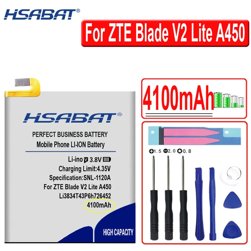 Фото Аккумулятор HSABAT 4100 мАч Li3834T43P6h726452 для MTS Smart Run 4G ZTE Blade V2 Lite A450 Q509T|Аккумуляторы