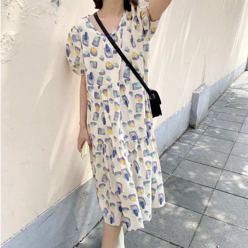 6585 Summer New Women's French Tea Break Design First Love Sweet Puff Sleeve Floral Dress 
6585 Summer New Women's French Tea Break Design First Love Sweet Puff Sleeve Floral Dress