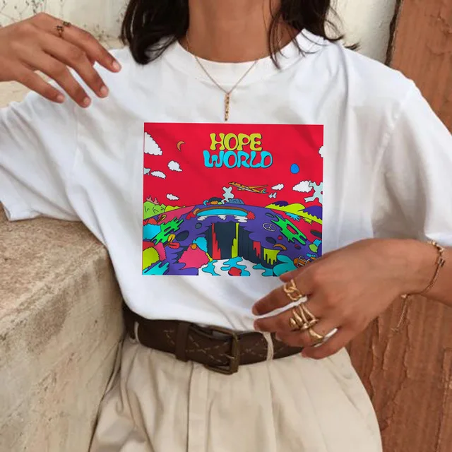 MLCRIYG Harajuku футболки женские Ullzang Hope World с мультяшным рисунком милые Графические