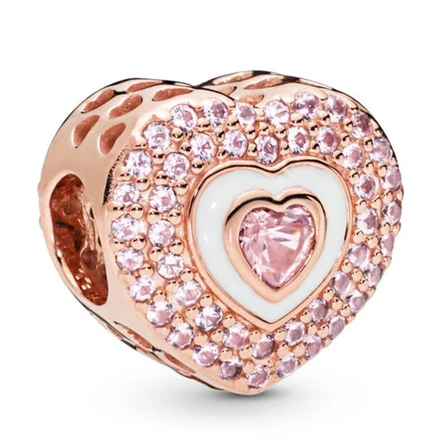Браслет Pandora из стерлингового серебра 925 пробы QANDOCCI с розовым цветком персика и