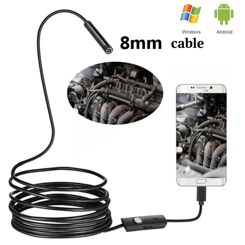 

8mm USB Endoscope 2MP 1/2/5/10M Camera Android Sewer Camera Borescope For OTG Android USB Snake Tube Camera Car Inspection 720P