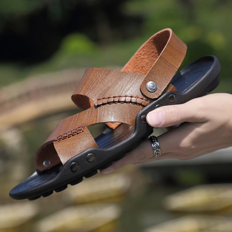 Сандалии мужские резиновые, кожаные босоножки для пляжа и отдыха на открытом воздухе, большие размеры, лето 
Сандалии мужские резиновые, кожаные босоножки для пляжа и отдыха на открытом воздухе, большие размеры, лето