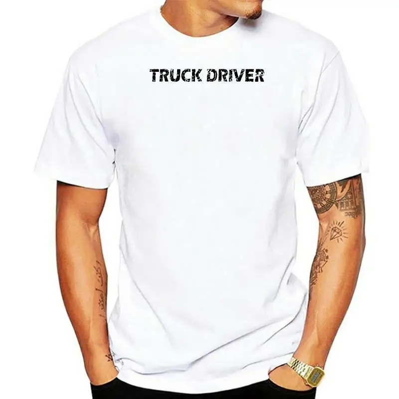 

Truck driver distressed look trucker gray 100% cotton top graphic men t-shirt