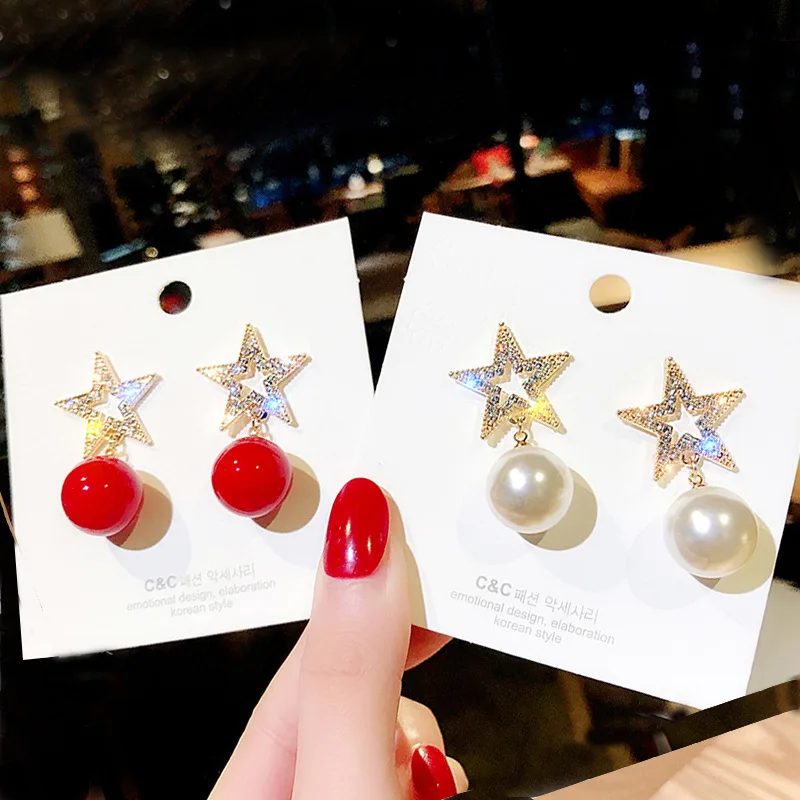 S925 Silver Needle Stud Earrings for Women Star Pentagram Pearl Drop Earrings Red Dangle Earrings
S925 Silver Needle Stud Earrings for Women Star Pentagram Pearl Drop Earrings Red Dangle Earrings