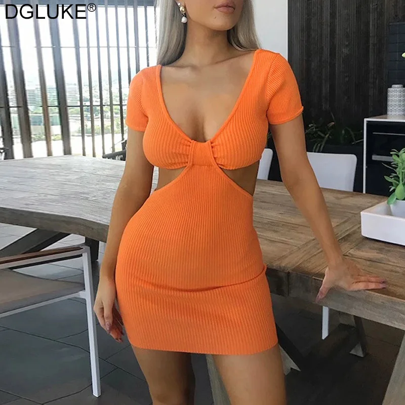 Hollow Out Short Sleeve Sexy Summer Dresses Casual Club Short Dress Backless Ribbed Bodycon Dress Black Orange
Hollow Out Short Sleeve Sexy Summer Dresses Casual Club Short Dress Backless Ribbed Bodycon Dress Black Orange