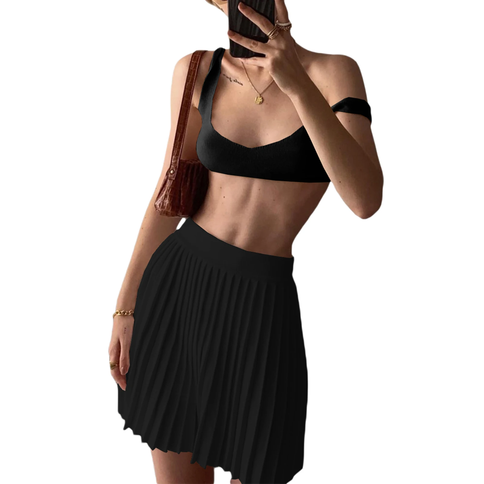 Summer Women Fashion Casual Solid Color 2-piece Outfit Set Sleeveless Tops + Pleated Skirt Set for Ladies Female
Summer Women Fashion Casual Solid Color 2-piece Outfit Set Sleeveless Tops + Pleated Skirt Set for Ladies Female