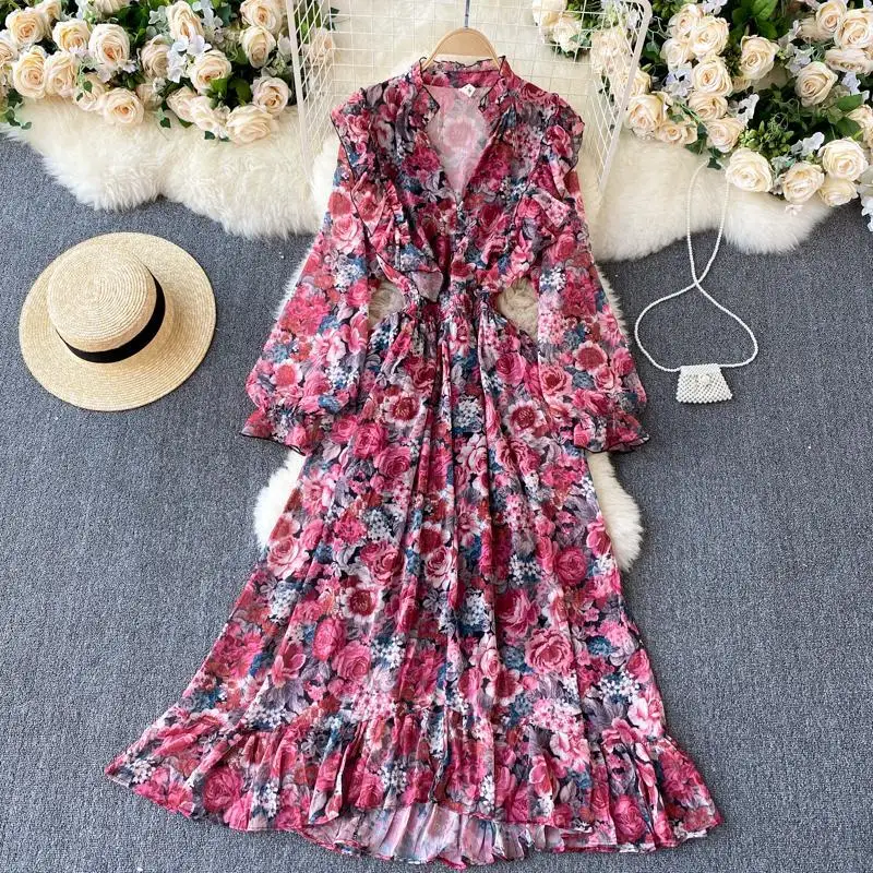 Women's Floral Holiday Beach Ruffle Long Dress Summer Autumn Lantern Sleeve V Neck Boho Streetwear Dress Ladies Casual Vestidos
Women's Floral Holiday Beach Ruffle Long Dress Summer Autumn Lantern Sleeve V Neck Boho Streetwear Dress Ladies Casual Vestidos
