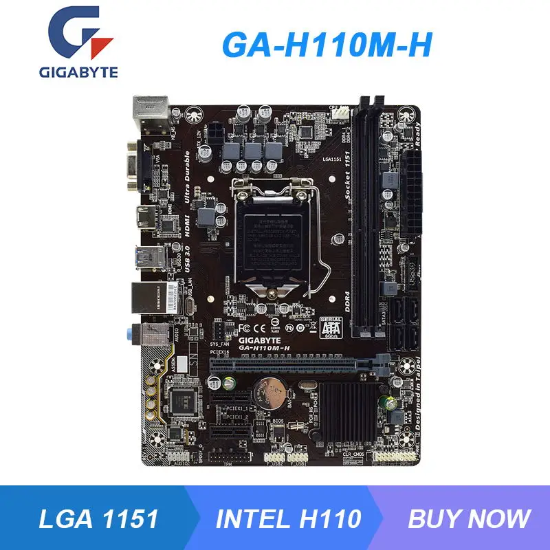 

GA-H110M-H для GIGABYTE LGA 1151 Intel H110 игровая материнская плата DDR4 32 Гб 2400 МГц HDMI Core i5 7400 7600K Процессоры Micro-ATX UEFI BIOS