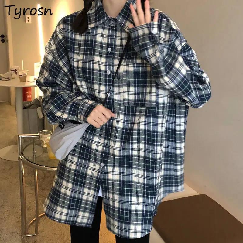 Shirts Women Preppy Plaid Classic Turn-down Collar Harajuku Streetwear Vintage Leisure Oversize Japan Style Bf Chic Daily Femme 
Shirts Women Preppy Plaid Classic Turn-down Collar Harajuku Streetwear Vintage Leisure Oversize Japan Style Bf Chic Daily Femme