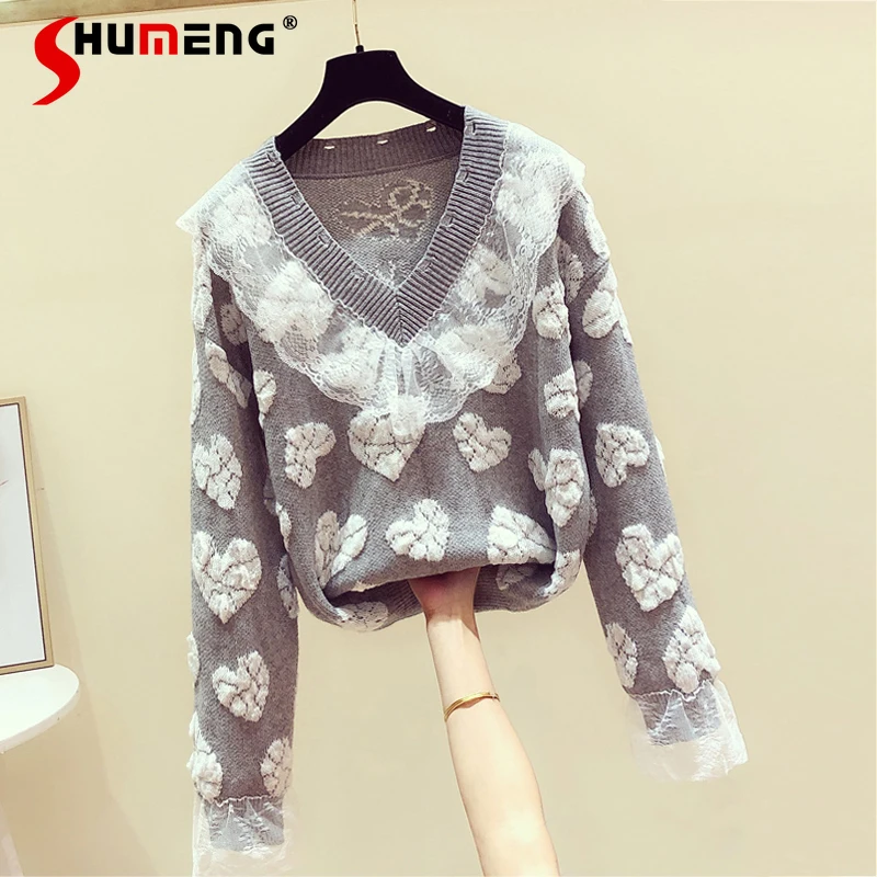 Женский кружевной жаккардовый свитер с V-образным вырезом и длинными рукавами
Женский кружевной жаккардовый свитер с V-образным вырезом и длинными рукавами