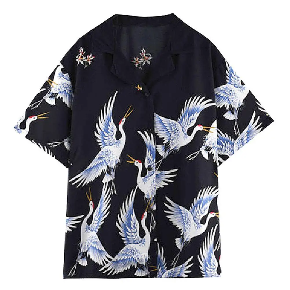 Fashion Crane Print Short Sleeves Women Top Chiffon Casual Office Blouse Shirt 
Fashion Crane Print Short Sleeves Women Top Chiffon Casual Office Blouse Shirt