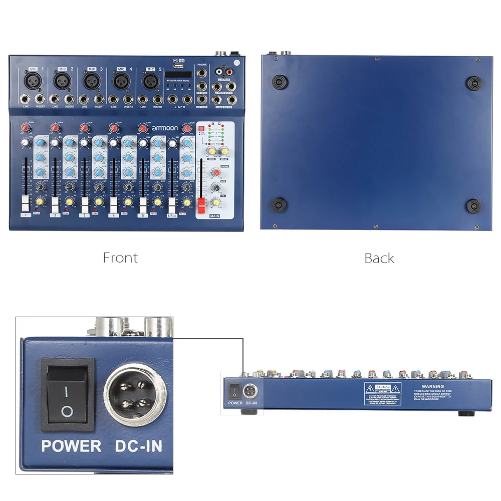 Ammoon F7 USB 7 канал линия для микрофона Аудио DJ микшер микшерный пульт с Вход 48В