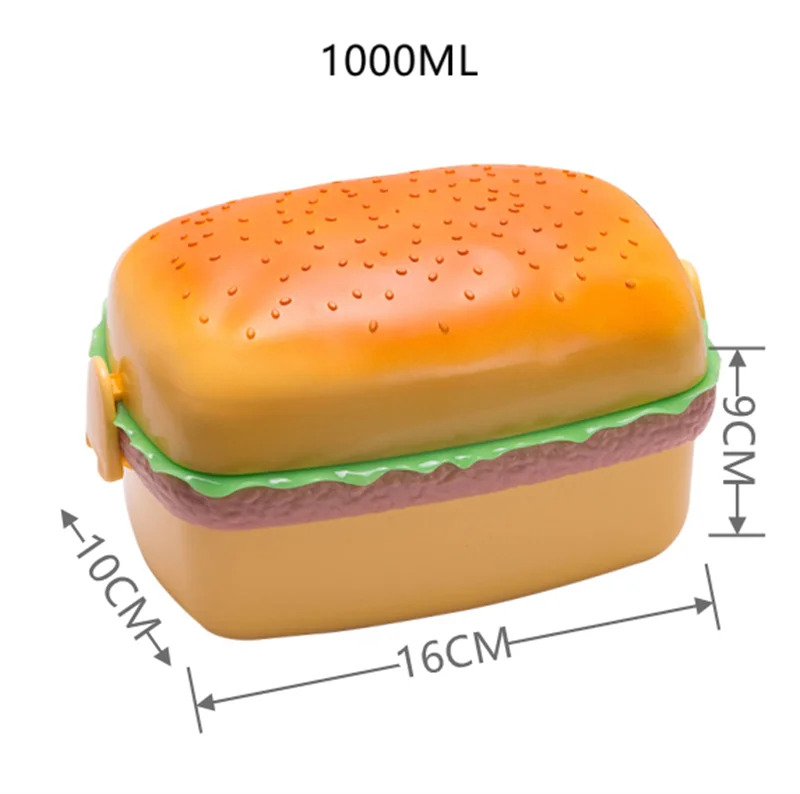 

2022 Hamburger Lunch Box Double Tier Cute Burger Bento Lunchbox Microwave Food Container Fork Tableware Set Owl Compartment