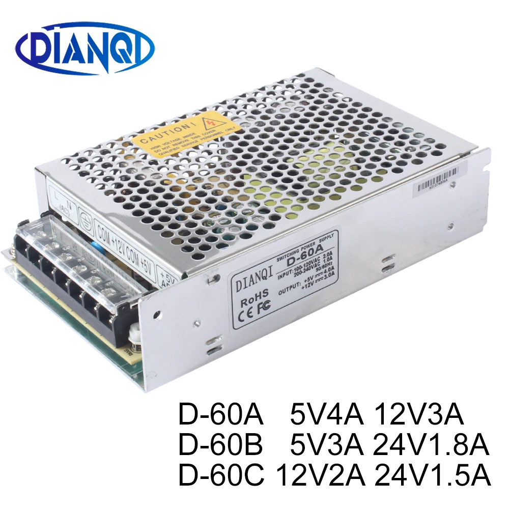 Dual output Switch power supply D-60A 5V4A 12V3A ac dc power suply D-60B 5V3A 24V1.8A ac dc converter D-60C 12V2A 24V1.5A
Dual output Switch power supply D-60A 5V4A 12V3A ac dc power suply D-60B 5V3A 24V1.8A ac dc converter D-60C 12V2A 24V1.5A