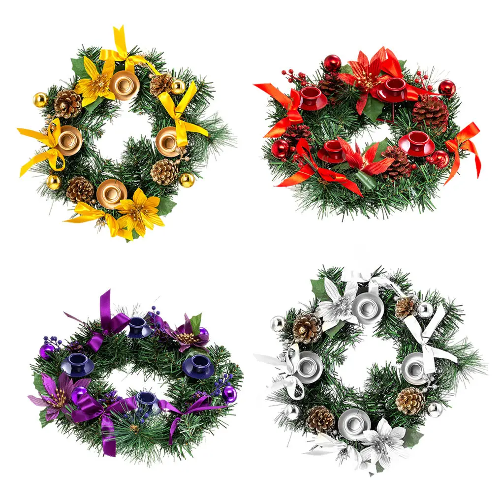 

Decorative Artificial Advent Wreath Candle Holder for Christmas Tabletop Table Centerpiece Taper Candles Party