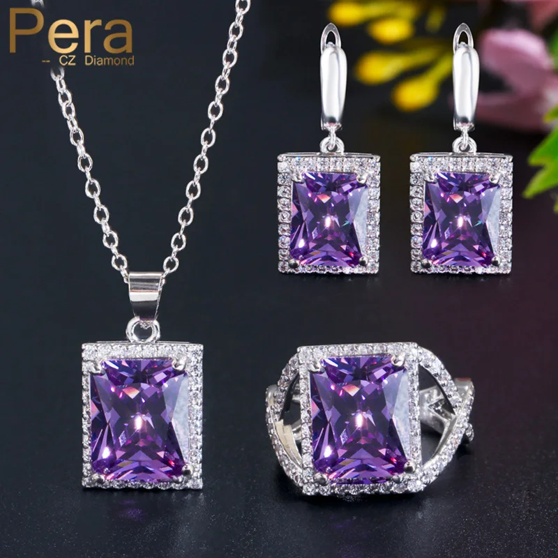 Pera Romantic Purple Amethyst Topaz CZ 925 Silver Big Princess Cut Ring Pendant Necklace Earring Sets for Ladies Jewelry J159
Pera Romantic Purple Amethyst Topaz CZ 925 Silver Big Princess Cut Ring Pendant Necklace Earring Sets for Ladies Jewelry J159