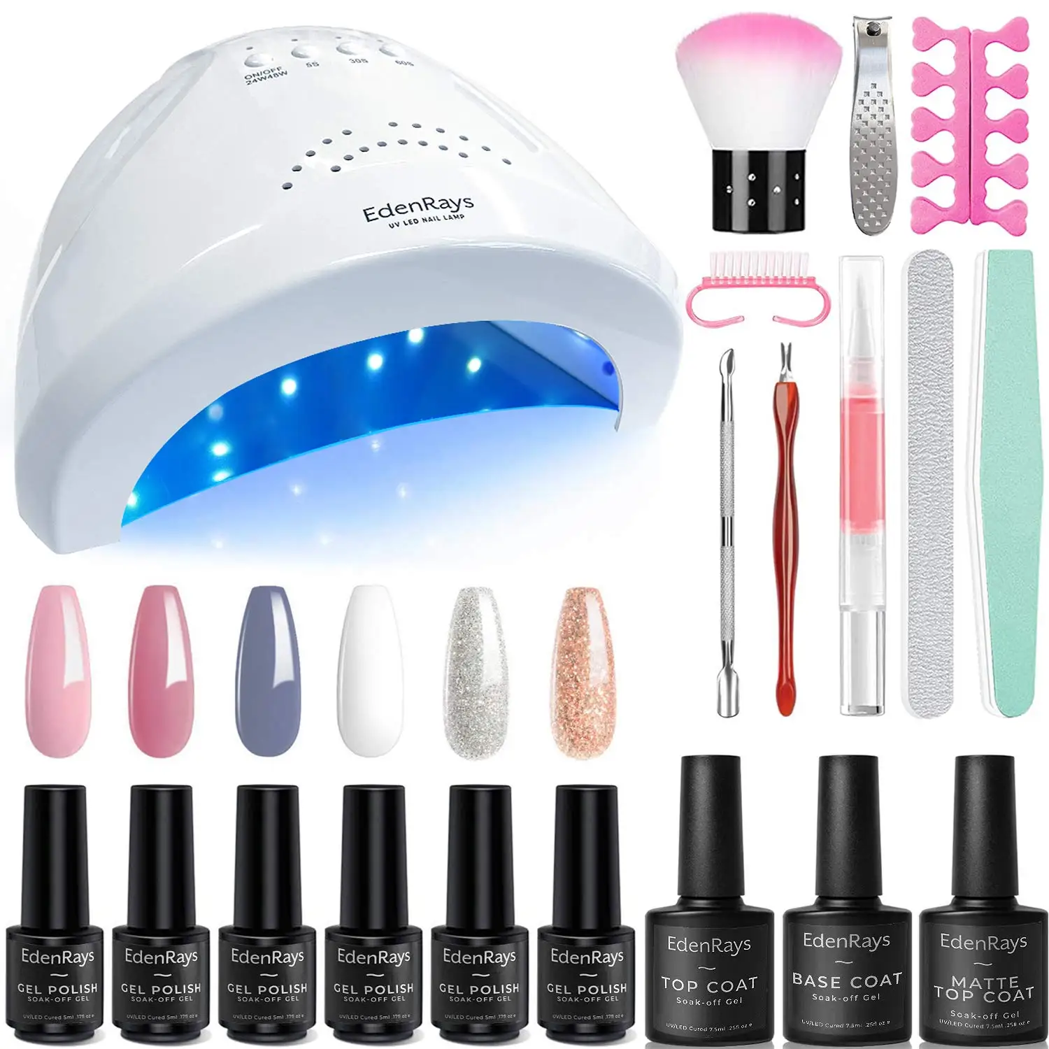 EdenRays Gel Nail Polish Kit with UV Light 48W/24W, 6 Color & Platinum Gel with Related Tool Set (Set-2)
EdenRays Gel Nail Polish Kit with UV Light 48W/24W, 6 Color & Platinum Gel with Related Tool Set (Set-2)