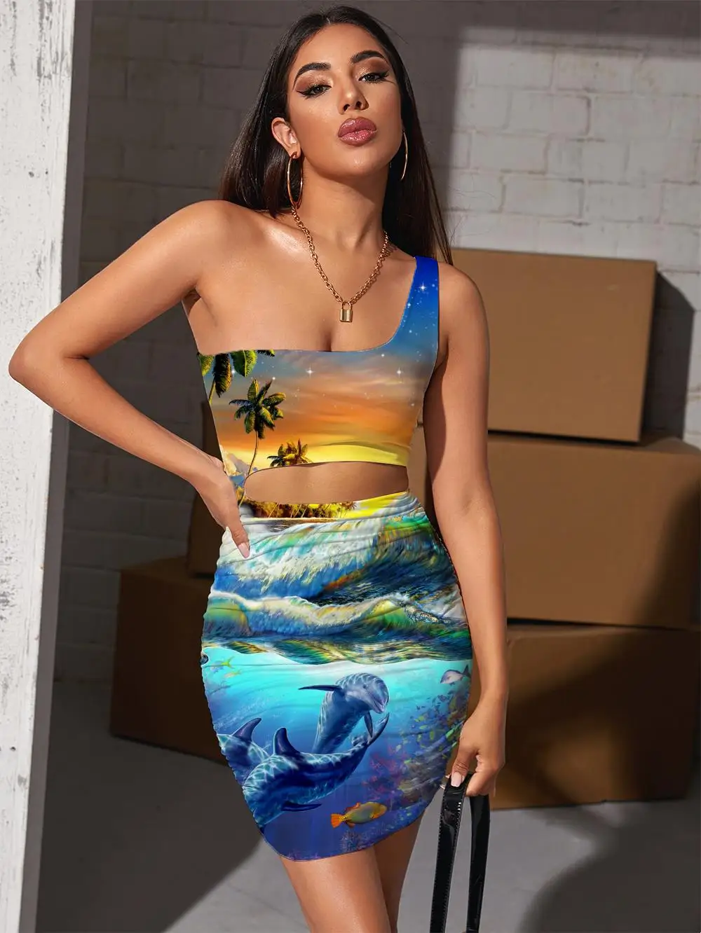 Giyu Brand Landscape Dresses Women Waves Pleating Fish Hollow out Dresses Galaxy Bodycon Dress Coconut Tree Halter Sleeveless
Giyu Brand Landscape Dresses Women Waves Pleating Fish Hollow out Dresses Galaxy Bodycon Dress Coconut Tree Halter Sleeveless