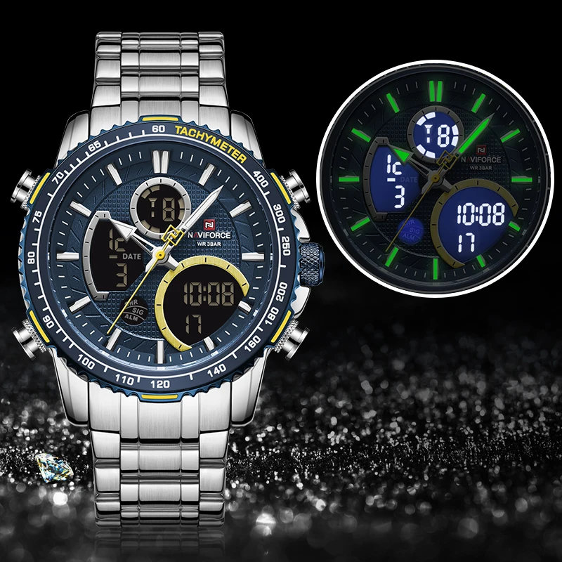 Часы наручные NAVIFORCE мужские с двойным циферблатом брендовые Роскошные деловые