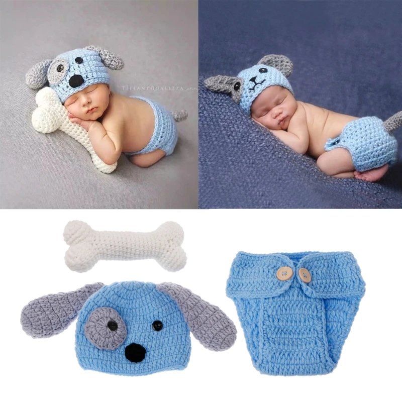 

Newborn Photography Props Lovely Dog Costume Set knitting photography G2AD