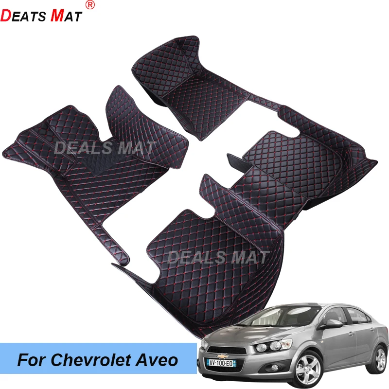 100% кожаные автомобильные коврики с карманами напольные для Chevrolet Aveo T250 2007 2008 2009 2010