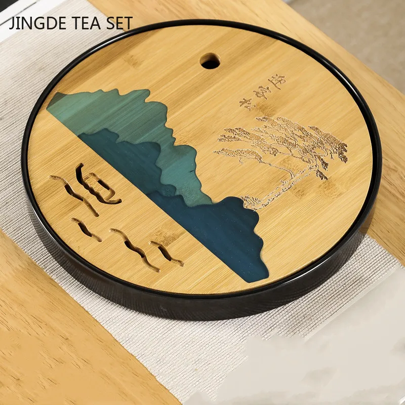 

Китайский бамбуковый чайный поднос Pu'er, чайная доска, дренажный резервуар для воды, чайный набор, принадлежности для чайного столика, бытовы...