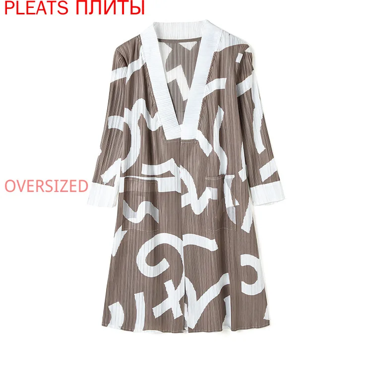 Pleated Printed Casual Coat Cardigan Autumn MIYAKE Contrast Loose V-neck 7 / 4 Sleeve Style Windbreaker Pleats Trench Coat
Pleated Printed Casual Coat Cardigan Autumn MIYAKE Contrast Loose V-neck 7 / 4 Sleeve Style Windbreaker Pleats Trench Coat