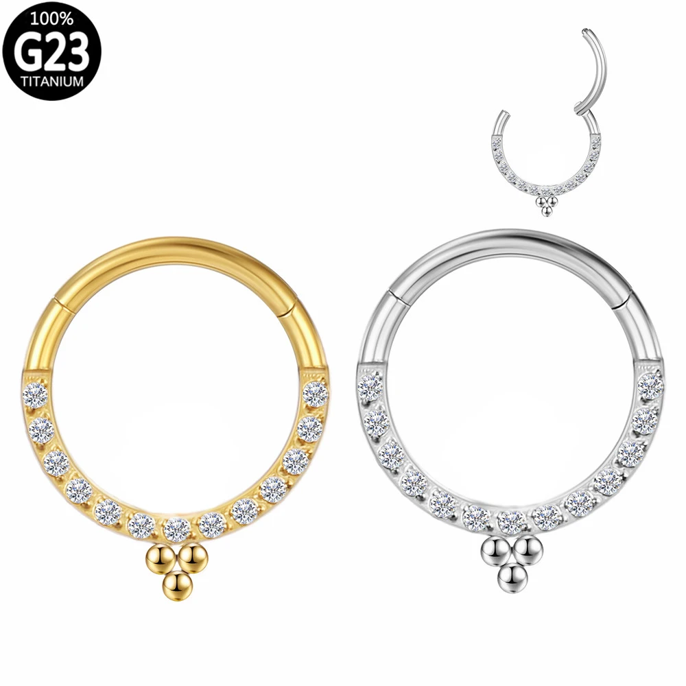

G23 Titanium Nose Rings Studs Zircon Septum Clicker Ear Tragus Cartilage Daith Helix Earrings Hinged Segment Piercing Jewelry