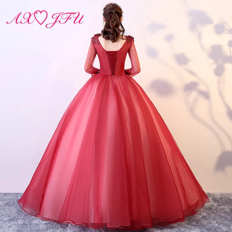 AXJFU luxury princess wine red lace bride evening dress vintage v neck beading butterfly long sleeve host stage evening dress
AXJFU luxury princess wine red lace bride evening dress vintage v neck beading butterfly long sleeve host stage evening dress