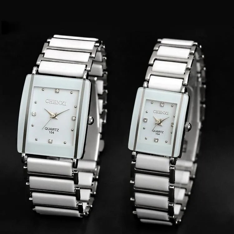 

New CHENXI Women's Rectangular Dial Quartz Watches Waterproof Ceramic Black White Couple Watch 2021 Reloj