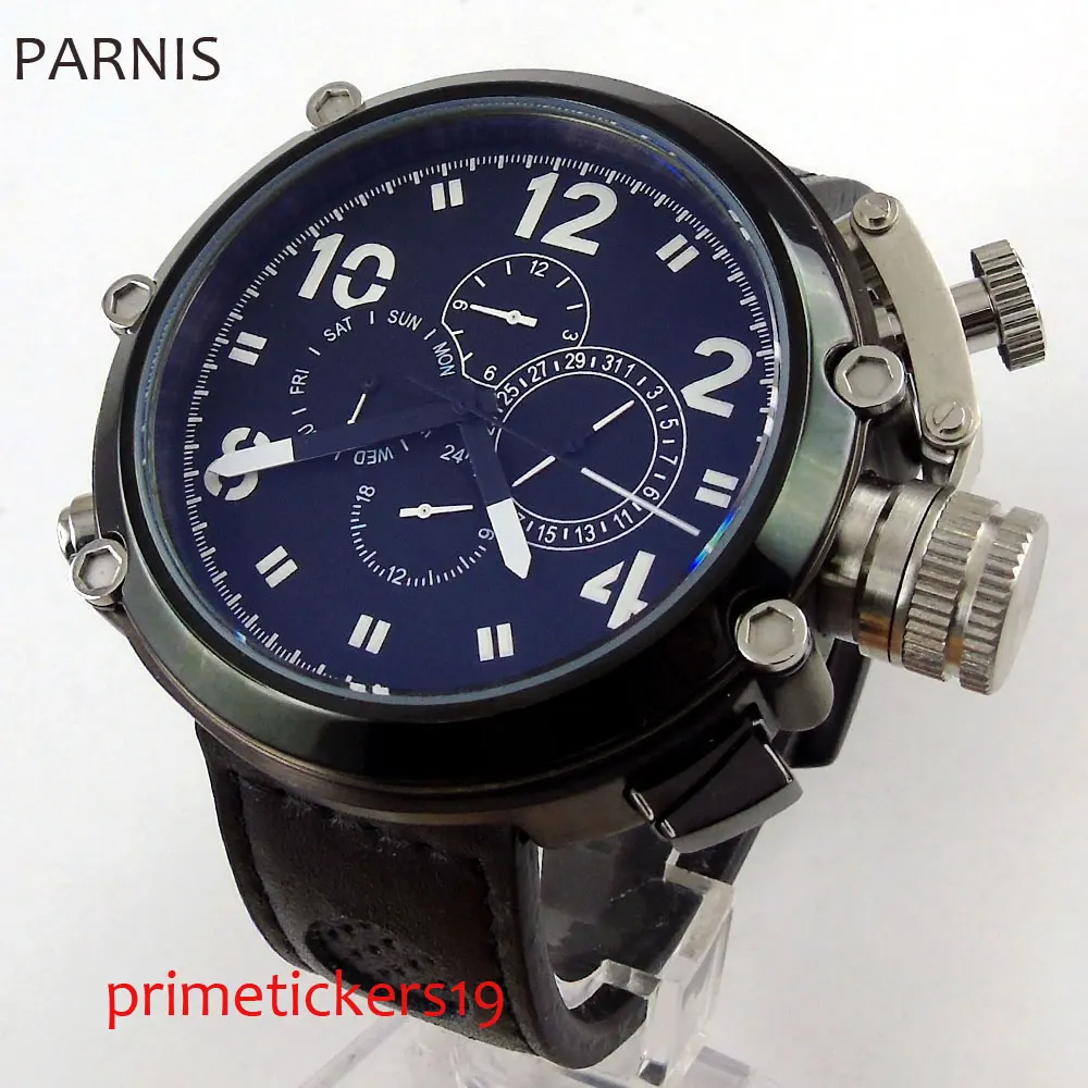 50mm parnis black dial leather strap multifunction automatic mens wristwatch PA1199
50mm parnis black dial leather strap multifunction automatic mens wristwatch PA1199