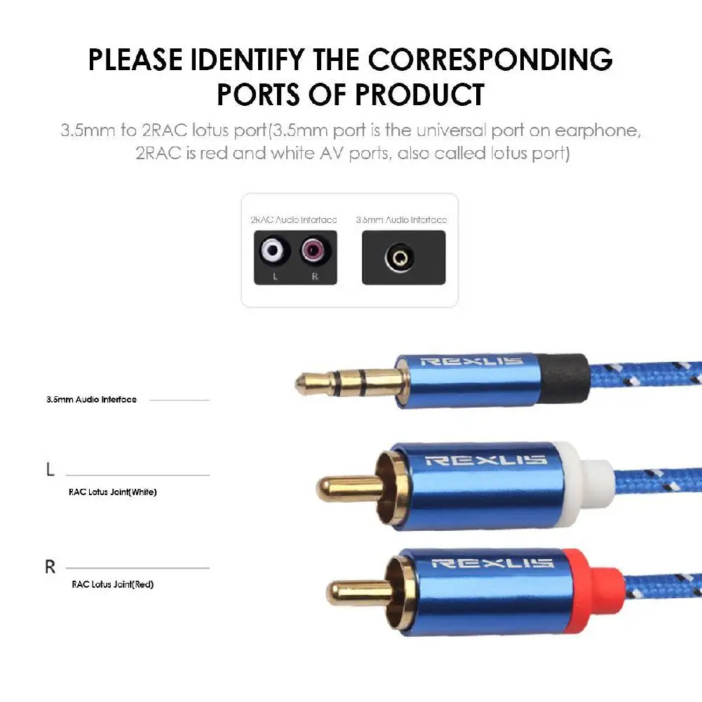 Kuulee 3.5 Mm To 2RCA Cable Male Converter AUX Auxiliary Stereo Audio Extension Wire For Amplifier Phone Edifer | Электроника