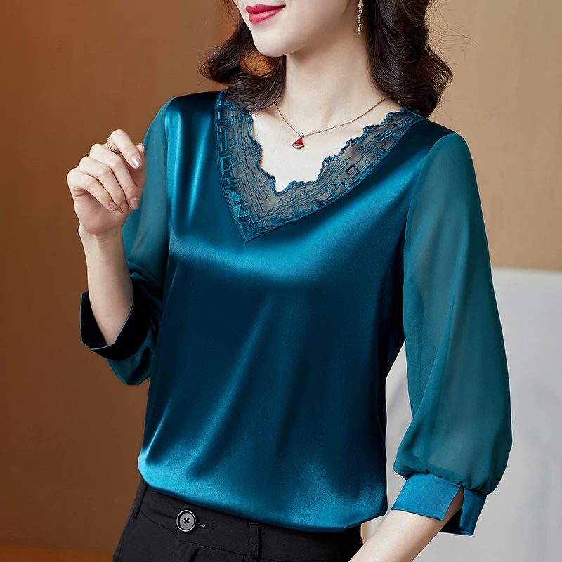 Spring Korean Fashion Silk Women Blouses Satin Office Lady Mesh Three Quarter Blusas Largas Plus Size XXXL/5XL Women Shirts 
Spring Korean Fashion Silk Women Blouses Satin Office Lady Mesh Three Quarter Blusas Largas Plus Size XXXL/5XL Women Shirts