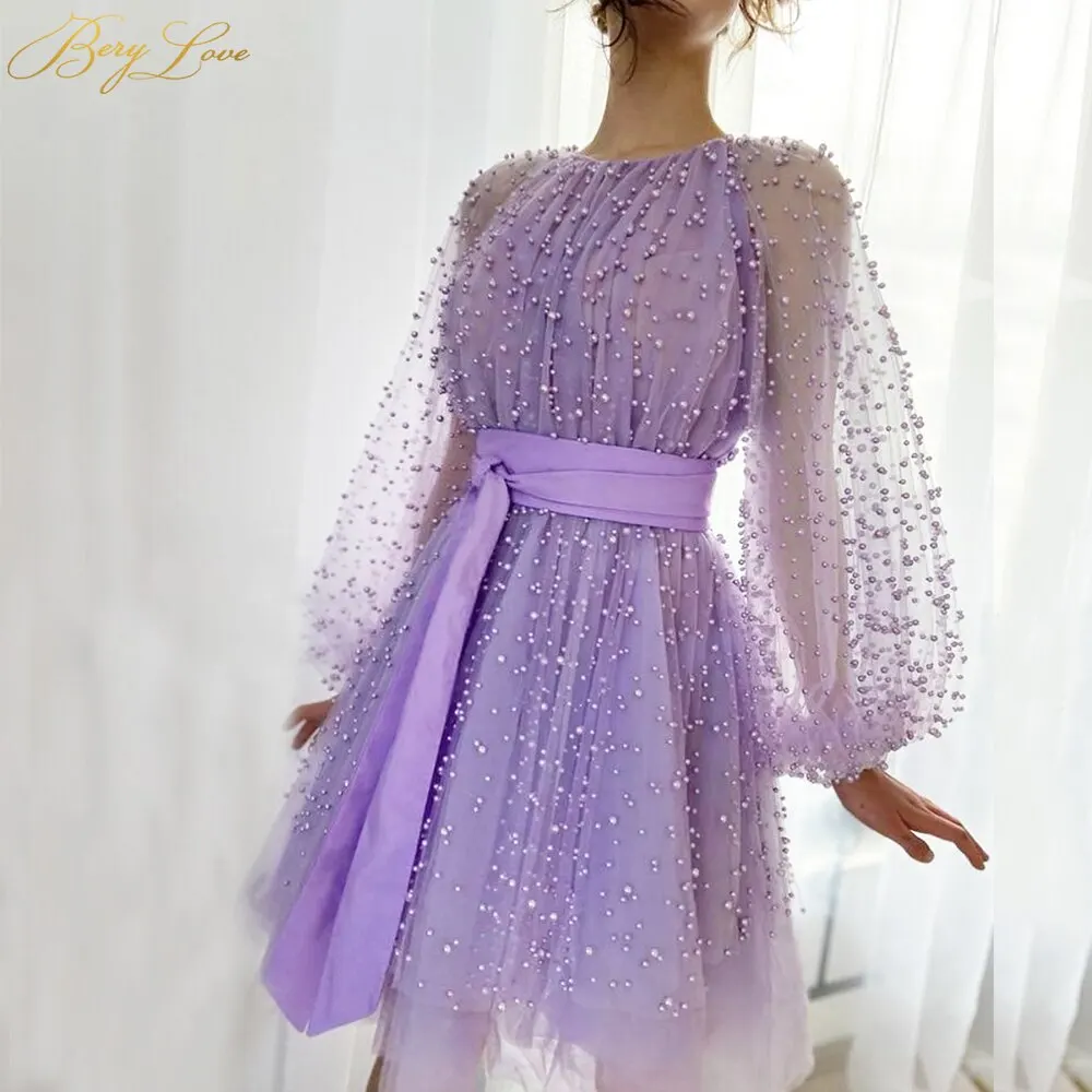 Short Purple Pearls Prom Dresses New Tulle Party Dress A Line Gown Scoop Neck Evening Dress Long Sleeves Satin Belt Girl Gowns
Short Purple Pearls Prom Dresses New Tulle Party Dress A Line Gown Scoop Neck Evening Dress Long Sleeves Satin Belt Girl Gowns