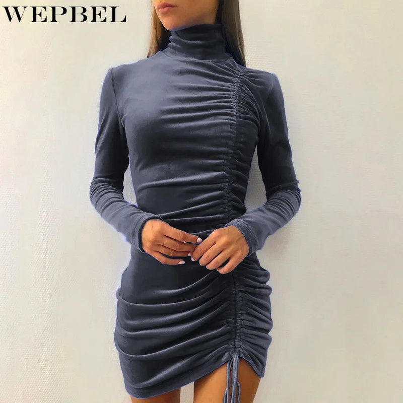WEPBEL Autumn Long Sleeve Dress Women's Sexy Velvet Slim Fit Lace Up Pleated Dress Spring Turtleneck High Waist Solid Dress
WEPBEL Autumn Long Sleeve Dress Women's Sexy Velvet Slim Fit Lace Up Pleated Dress Spring Turtleneck High Waist Solid Dress