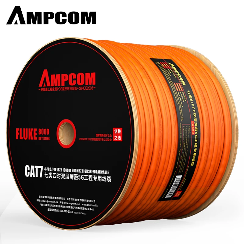 AMPCOM Waterproof outdoor 305M roll CAT 7 Network and Ethernet Cable RJ45 SFTP 10Gbps for Internet Wiring 5G base Construction
AMPCOM Waterproof outdoor 305M roll CAT 7 Network and Ethernet Cable RJ45 SFTP 10Gbps for Internet Wiring 5G base Construction