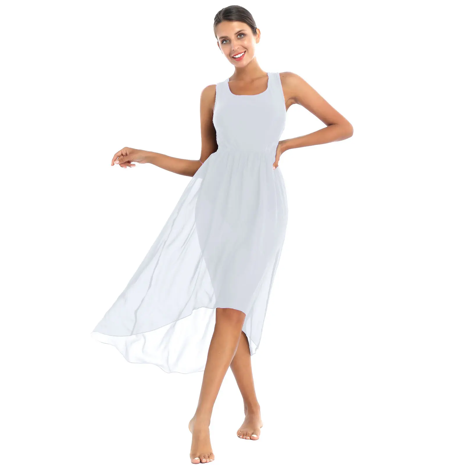 2021 Women Lace Patchwork Chiffon Dance Dress Sleeveless Back Cross Asymmetric Hemline Ruffle Dresses Stage Performance Costume
2021 Women Lace Patchwork Chiffon Dance Dress Sleeveless Back Cross Asymmetric Hemline Ruffle Dresses Stage Performance Costume
