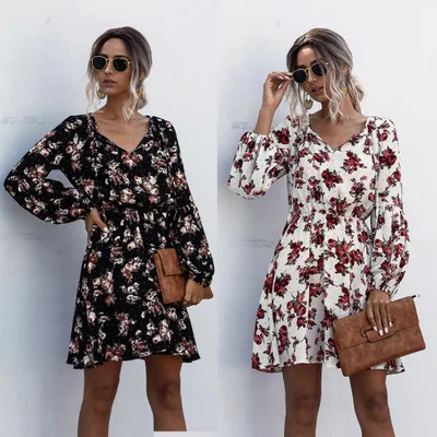 Woman Polka Dot Flower Print Dress Puff Sleeve V-neck Lace-up Dress Casual Elastic Waist Clothes Bubble Lantern Sleeve Dress
Woman Polka Dot Flower Print Dress Puff Sleeve V-neck Lace-up Dress Casual Elastic Waist Clothes Bubble Lantern Sleeve Dress