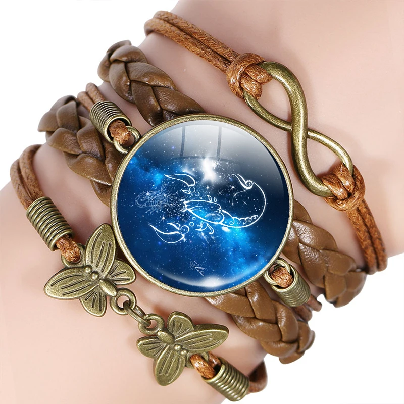 12 знаков зодиака кожаный браслет Virgo весы Скорпион Созвездие Стрельца ювелирные