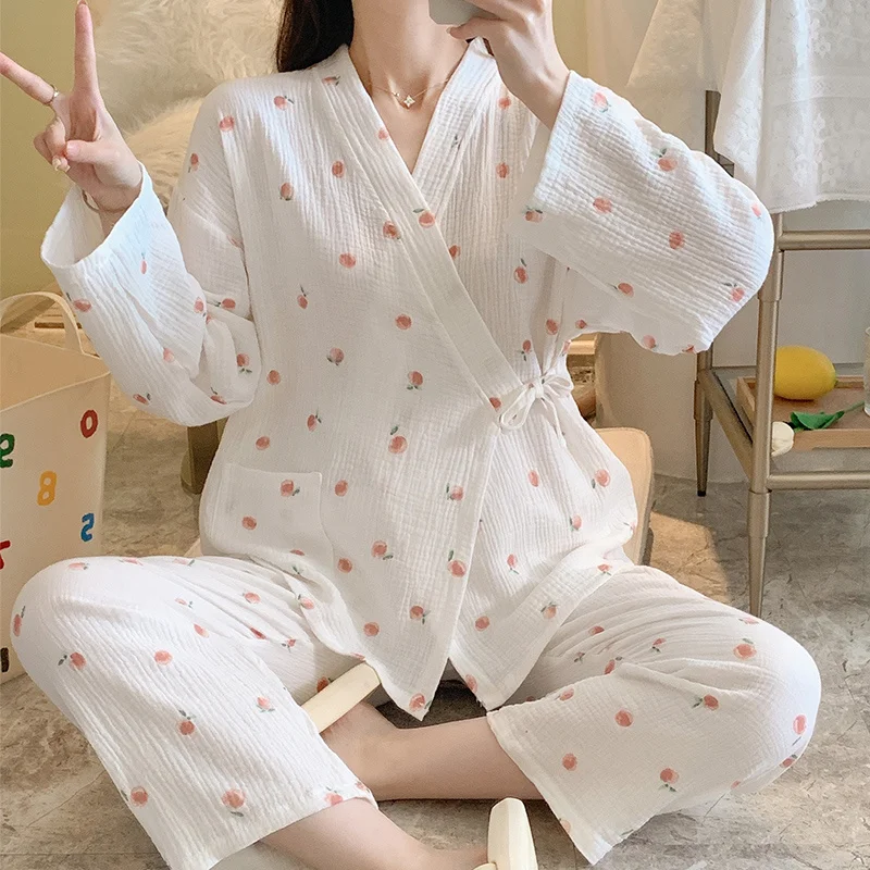 Pajamas For Women 2 Pieces Sets 2021 New Kimono Pajamas Women's Spring and Autumn Cute Peach Cotton Long Sleeve Large Size New
Pajamas For Women 2 Pieces Sets 2021 New Kimono Pajamas Women's Spring and Autumn Cute Peach Cotton Long Sleeve Large Size New