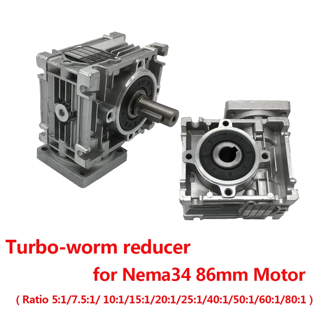 

10:1 Turbo-Worm Gearbox RV040 Speed Reducer 18mm Output 90 degree ratio 5:1-80:1 for Nema34 86mm Flange Stepper Motor