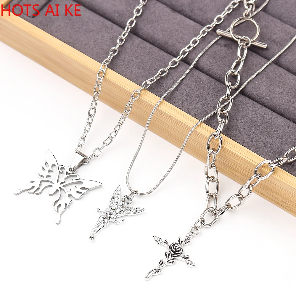 2021 3 Layers Necklaces for Women Hip Hop Cool Silver Color Cross Simple Butterfly Angel Long Pendant Choker Jewelry
2021 3 Layers Necklaces for Women Hip Hop Cool Silver Color Cross Simple Butterfly Angel Long Pendant Choker Jewelry
