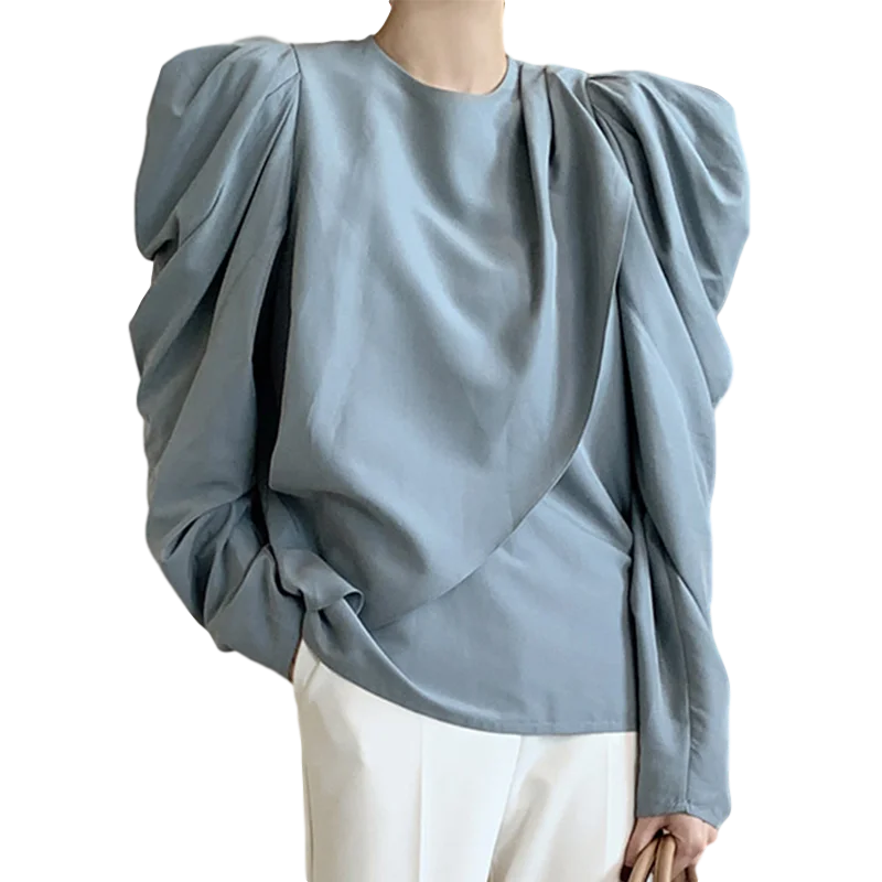 Autumn All-match Haze Blue Round Neck Wrinkle Design Back Single-breasted Puff Sleeve Shirt Top Women GX1319
Autumn All-match Haze Blue Round Neck Wrinkle Design Back Single-breasted Puff Sleeve Shirt Top Women GX1319