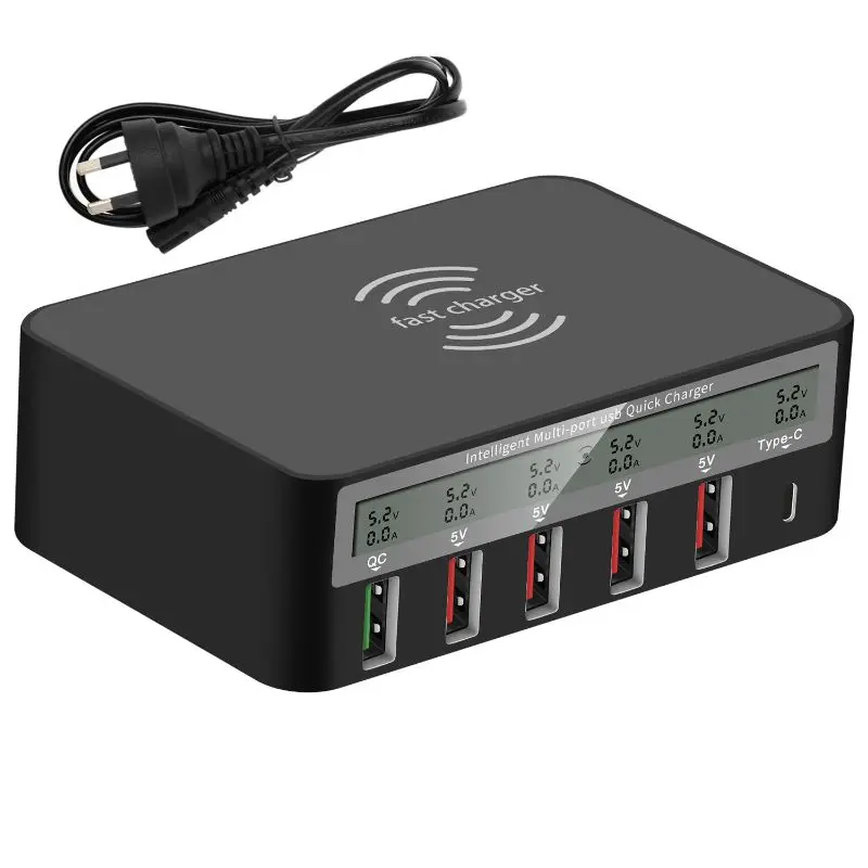 Универсальное беспроводное зарядное устройство 7 в 1 Type C Qi, 5x USB QC 3,0 Быстрая зарядка с ЖК-дисплеем напряжения тока для iphone Samsung Mobile
Универсальное беспроводное зарядное устройство 7 в 1 Type C Qi, 5x USB QC 3,0 Быстрая зарядка с ЖК-дисплеем напряжения тока для iphone Samsung Mobile