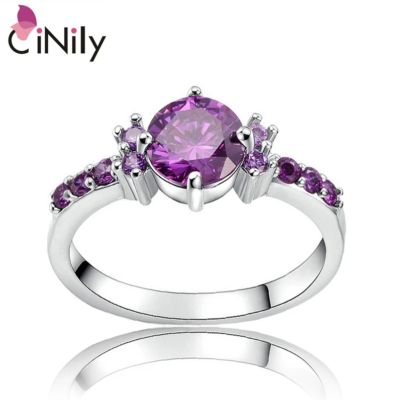 

CiNily Violet Filled Finger Rings With Stone Silver Plated Purple Lilac Luxury Summer Cute Romance Fully-Jewelled Woman Girls