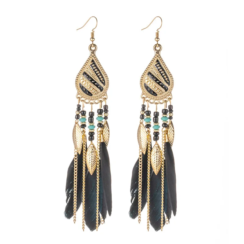 Vintage Ethnic Colorful Feather Tassel Earrings Bohemian Drop Temperament Court Style Cool Ear Pendant 
Vintage Ethnic Colorful Feather Tassel Earrings Bohemian Drop Temperament Court Style Cool Ear Pendant